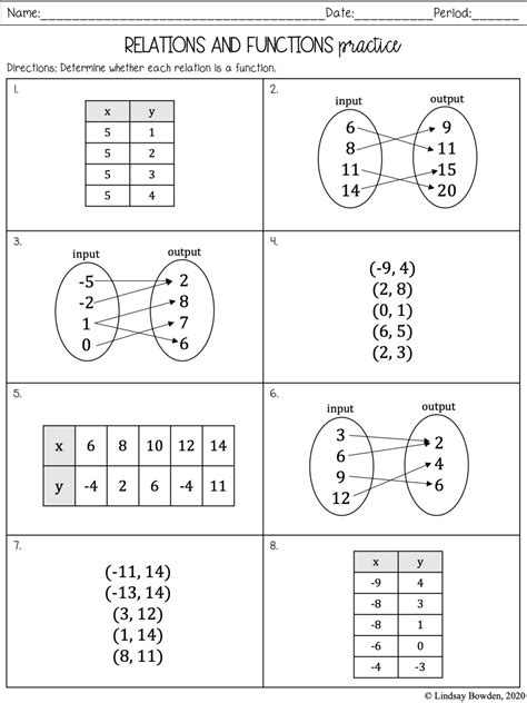 Functions And Relations Worksheet