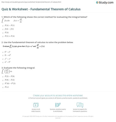 Fundamental Theorem Of Calculus Worksheet