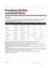 Funding 401ks And Roth Iras Worksheet