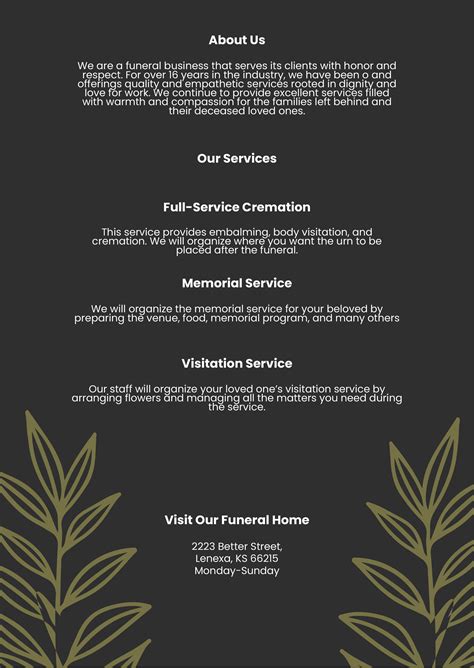 Funeral Handout Template Free