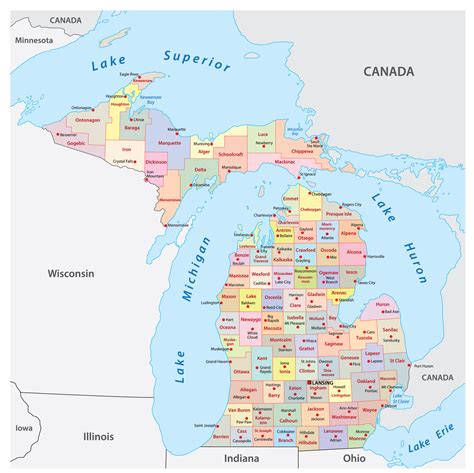 county map of Michigan with cities