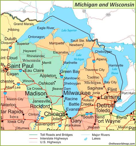 Michigan and Wisconsin map