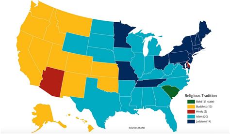 A map of the United States with religious affiliations