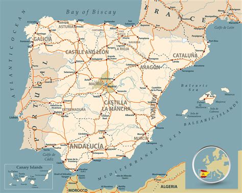 Map of Spain with cities