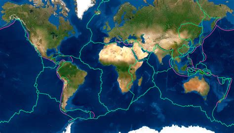 A world map showing tectonic plates