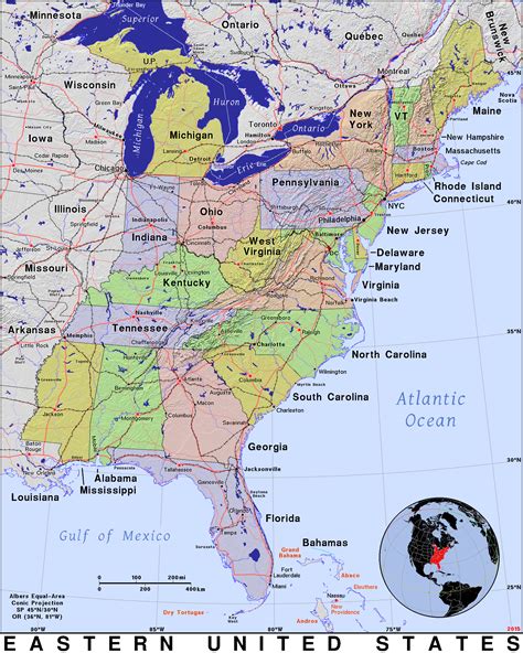Map of USA Eastern States