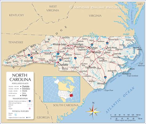 Map of North Carolina with cities
