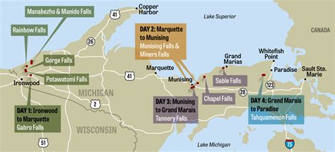 Waterfalls in Upper Michigan Map