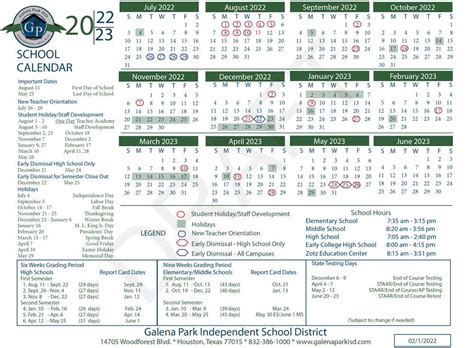 Galena Park Calendar
