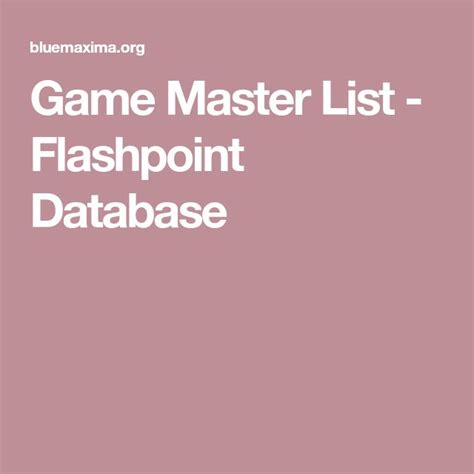 Game Master List Other - Flashpoint Database
