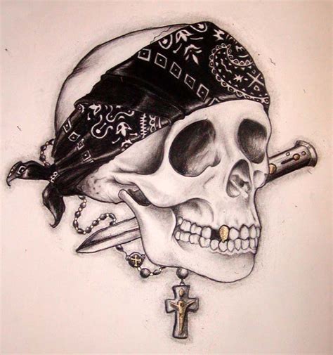 Gangster skull black and grey tattoo by Nikolai Chekov
