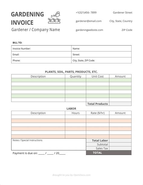 Gardening Invoice Template