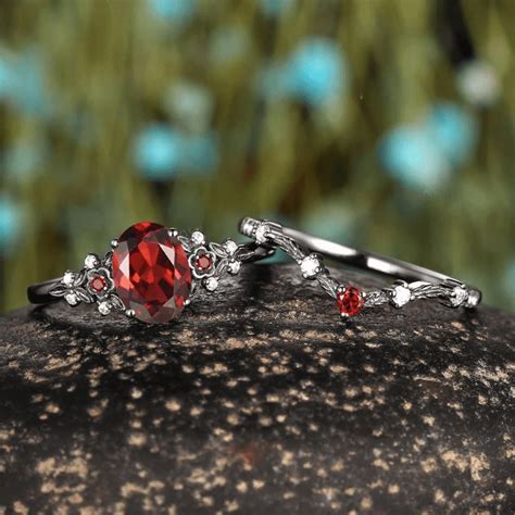 Stolen Hearts Unite: Feel the Radiant Love with Our Exquisite Garnet Wedding Ring Set