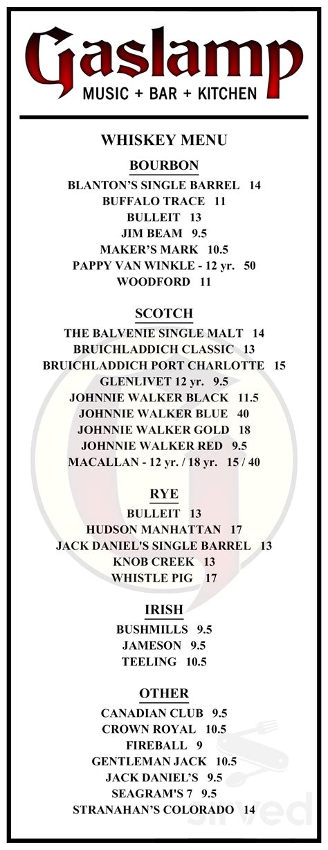 Gaslamp Long Beach Menu