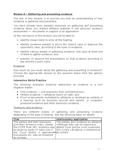 Gathering and Presenting Evidence