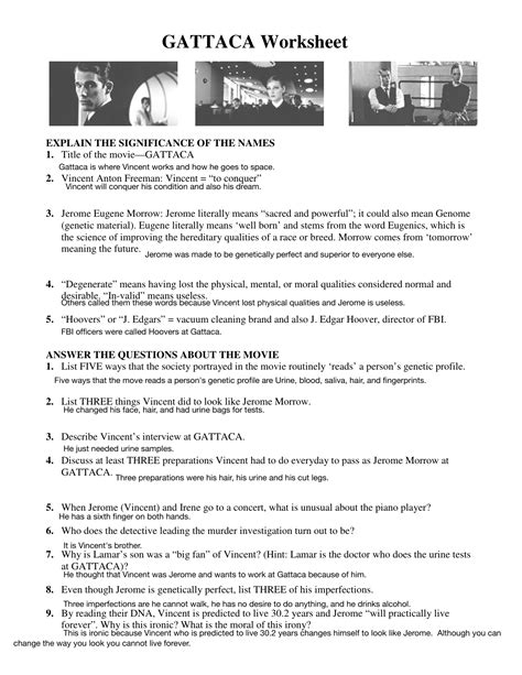 Gattaca Movie Worksheet Answers