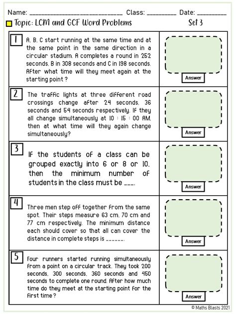 Gcf And Lcm Word Problems Worksheet
