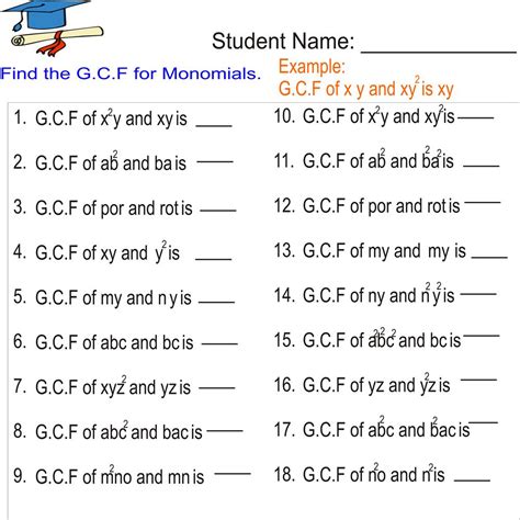 Gcf Of Monomials Worksheet