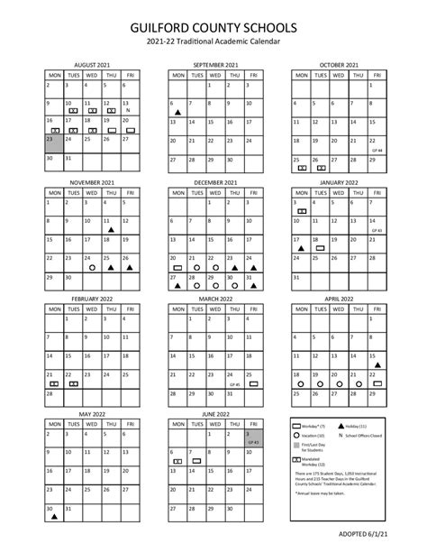 Guilford County School Calendar 20212022 in PDF