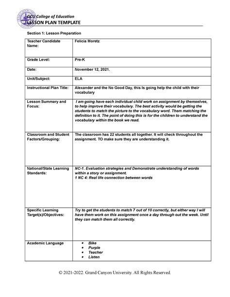 Gcu Coe Lesson Plan Template