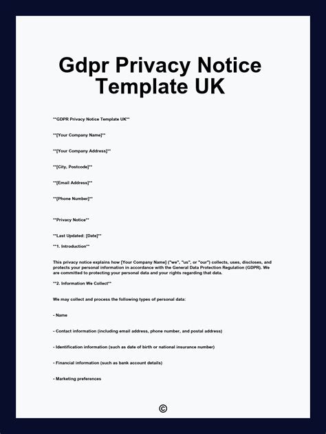 Gdpr Privacy Notice Template