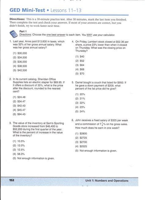 Ged Practice Test Printable With Answers