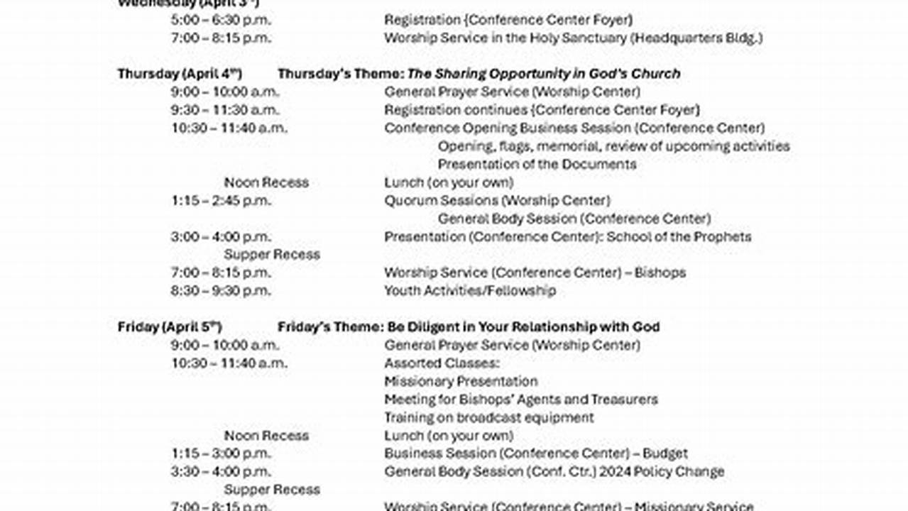 General Conference 2024 Schedule Pdf