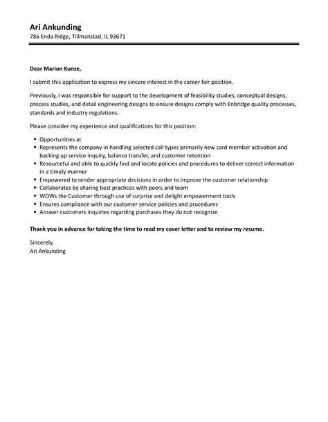 General Cover Letter For Job Fair