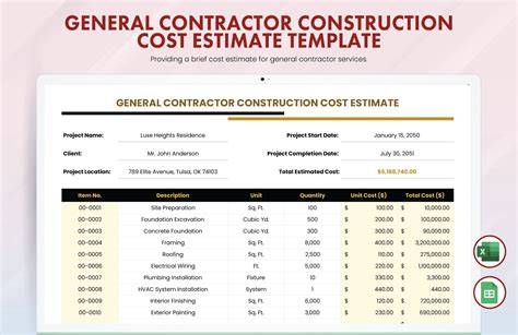General Contractor Construction Estimate Template