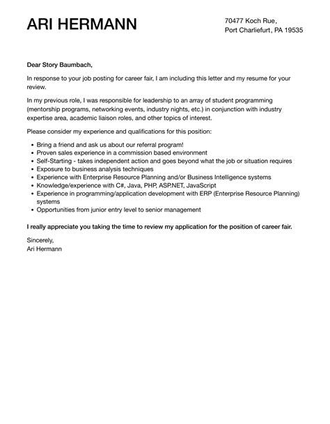 General Cover Letter For Job Fair