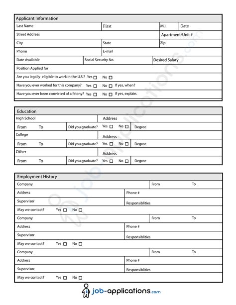 General Job Application Printable