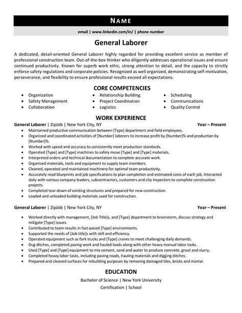 General Labour Resume Sample