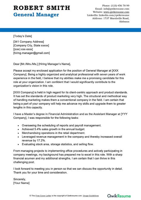 General Manager Cover Letter Template