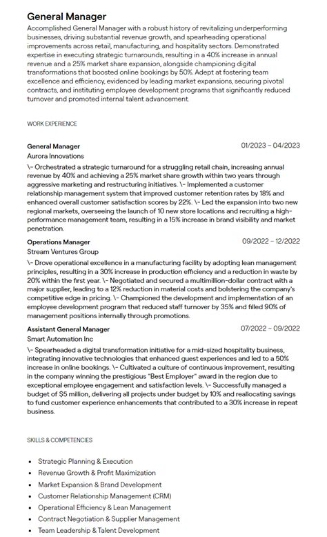 General Manager Resume Skills