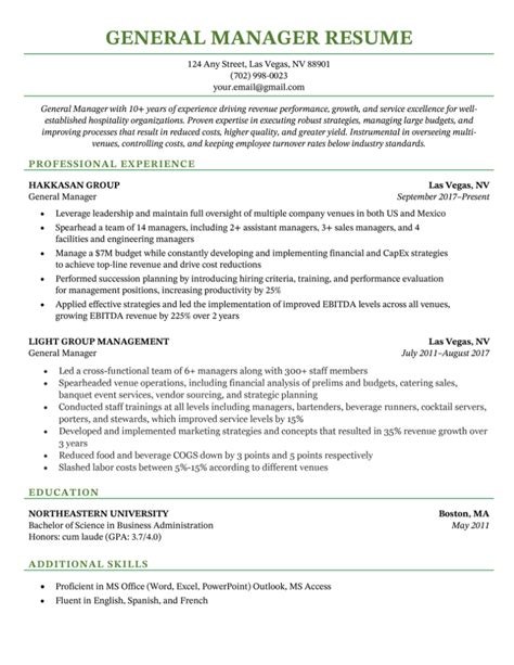 General Manager Sample Resume