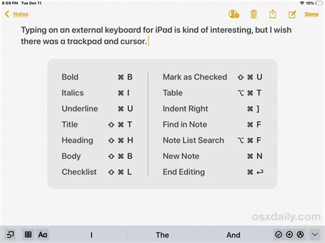 General Notes App Keyboard Shortcuts
