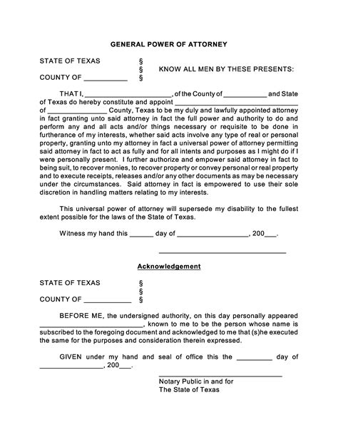 General Power Of Attorney Free Template