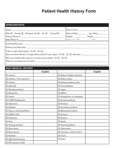 General Printable Medical History Form Template