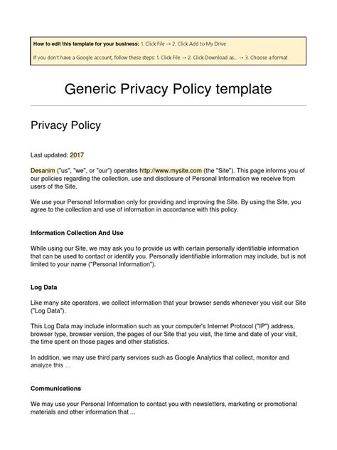 Generic Privacy Policy Template