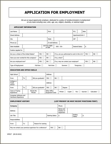 Generic Job Application Free Printable