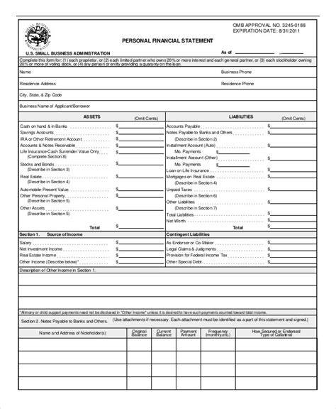 Generic Personal Financial Statement Template | Master Template