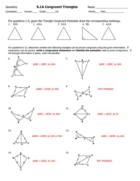 Geometry Congruent Triangles Worksheet Answers