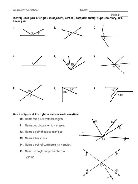 Geometry Angle Pairs Worksheet