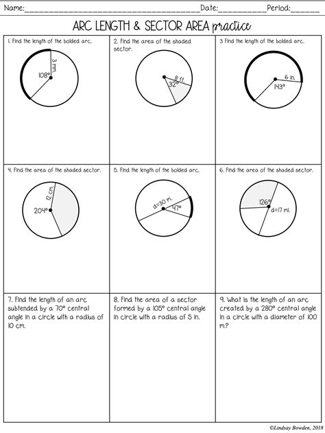 Geometry Arc Length And Sector Area Worksheet Answers