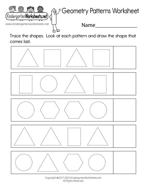 Geometry Patterns Worksheet - Free Kindergarten Math Worksheet for Kids