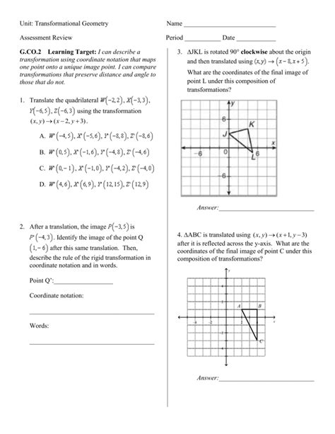 Geometry Transformation Composition Worksheet Answer Key — db-excel.com