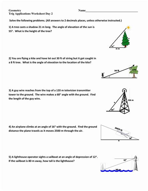 Geometry Trig Word Problems Worksheet