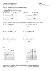Geometry Worksheet 1 3 Distance And Midpoints