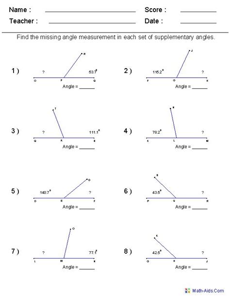 Geometry Worksheets | Angles Worksheets for Practice and Study