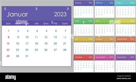 Calendar 2023 Germany Color Vector Illustration German Language Version